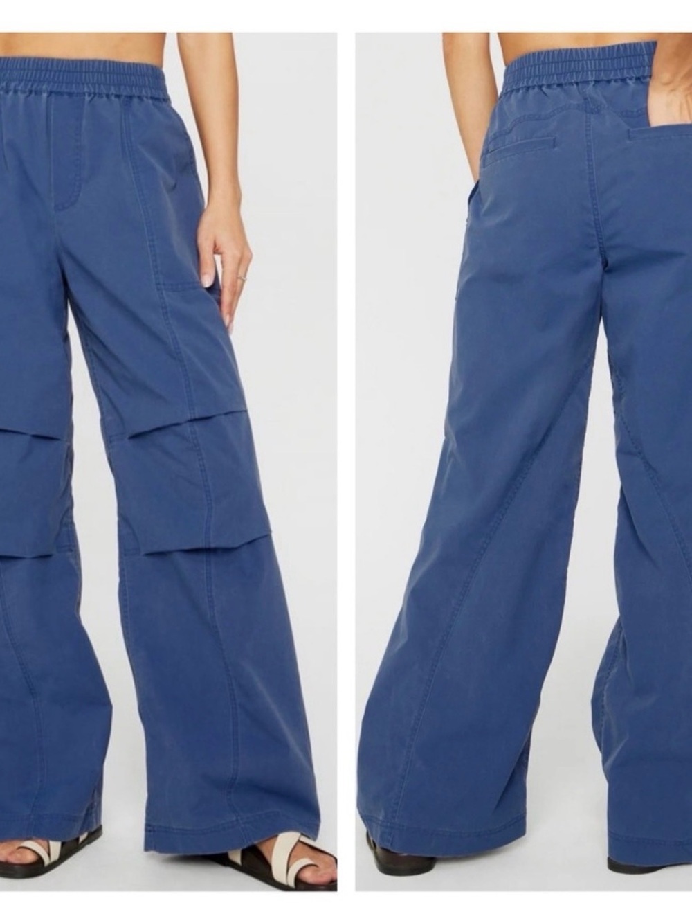 Fabletics XL woven crinkle wide leg parachute pant blue